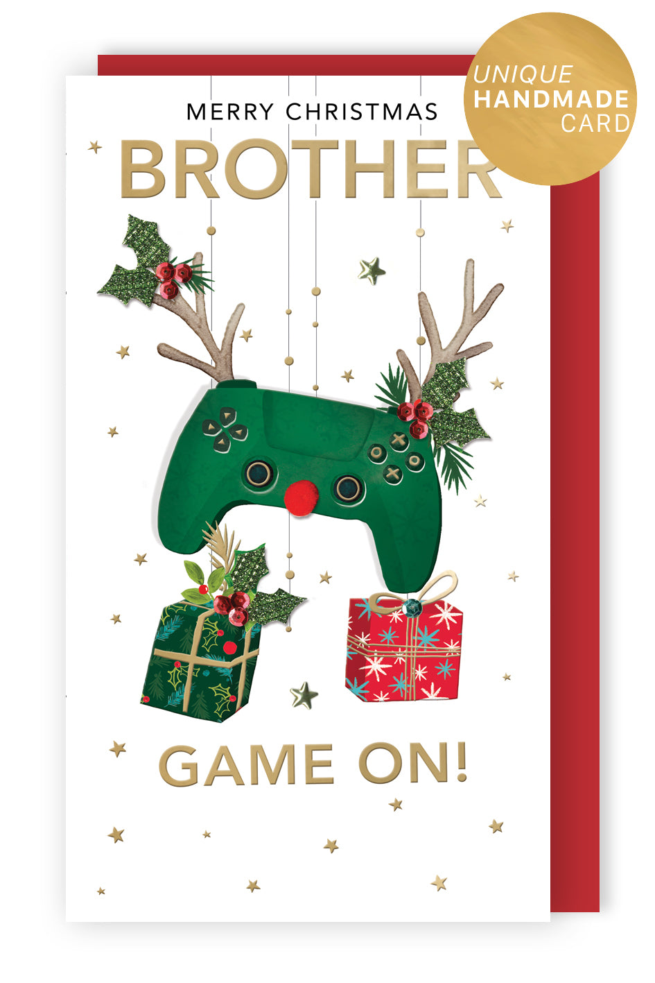 Embellished Brother Game On Champagne Hand-Finished Christmas Greeting Card