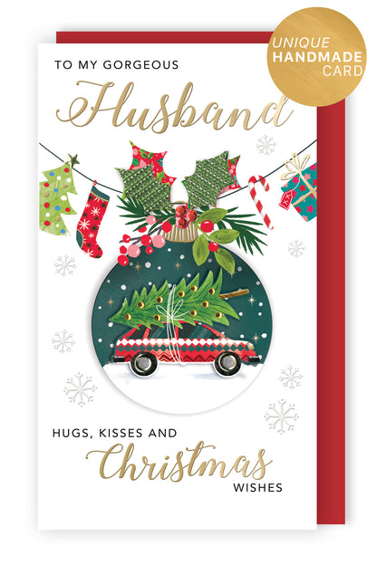 Embellished Gorgeous Husband Champagne Hand-Finished Christmas Greeting Card
