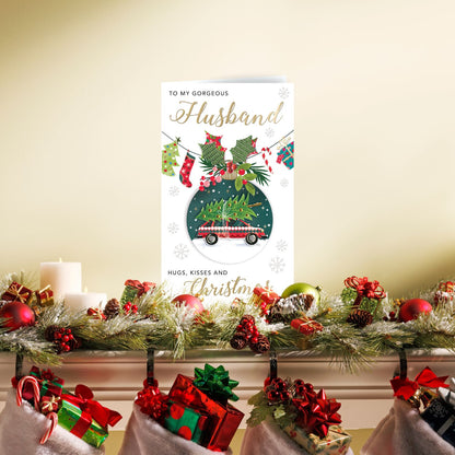 Embellished Gorgeous Husband Champagne Hand-Finished Christmas Greeting Card