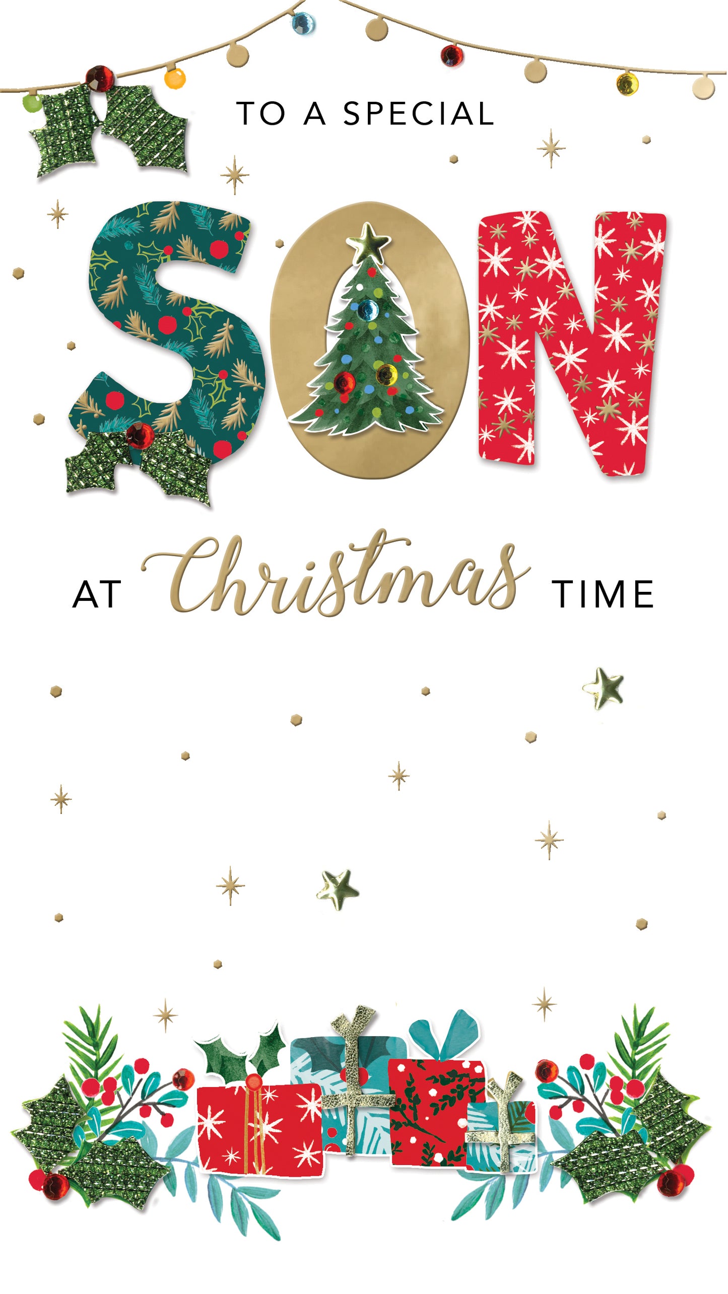 Embellished To A Special Son Champagne Hand-Finished Christmas Greeting Card