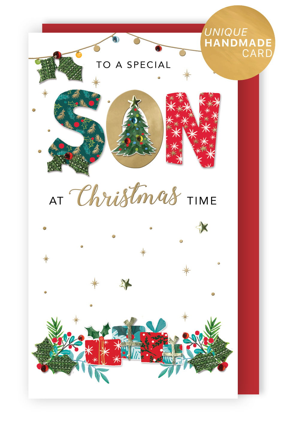 Embellished To A Special Son Champagne Hand-Finished Christmas Greeting Card