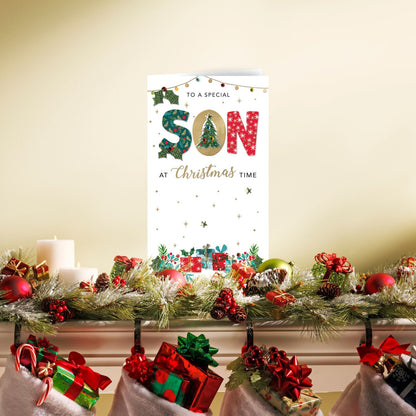 Embellished To A Special Son Champagne Hand-Finished Christmas Greeting Card