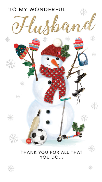 Embellished My Wonderful Husband Champagne Hand-Finished Christmas Greeting Card