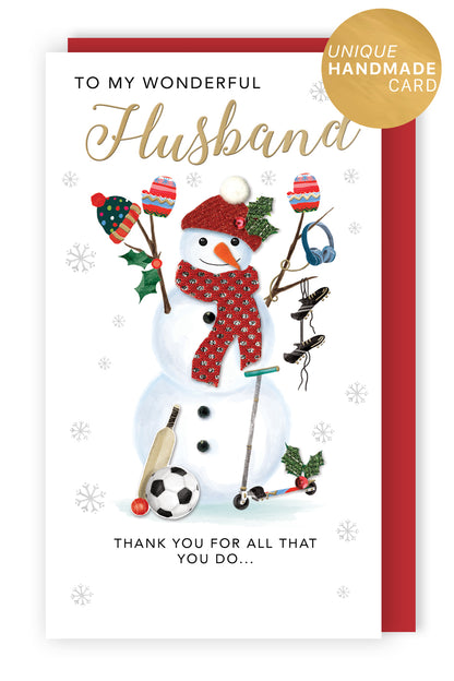 Embellished My Wonderful Husband Champagne Hand-Finished Christmas Greeting Card