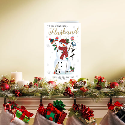 Embellished My Wonderful Husband Champagne Hand-Finished Christmas Greeting Card