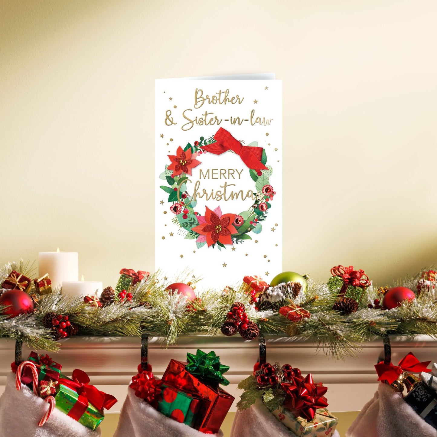 Embellished Brother & Sister-In-Law Champagne Hand-Finished Christmas Card