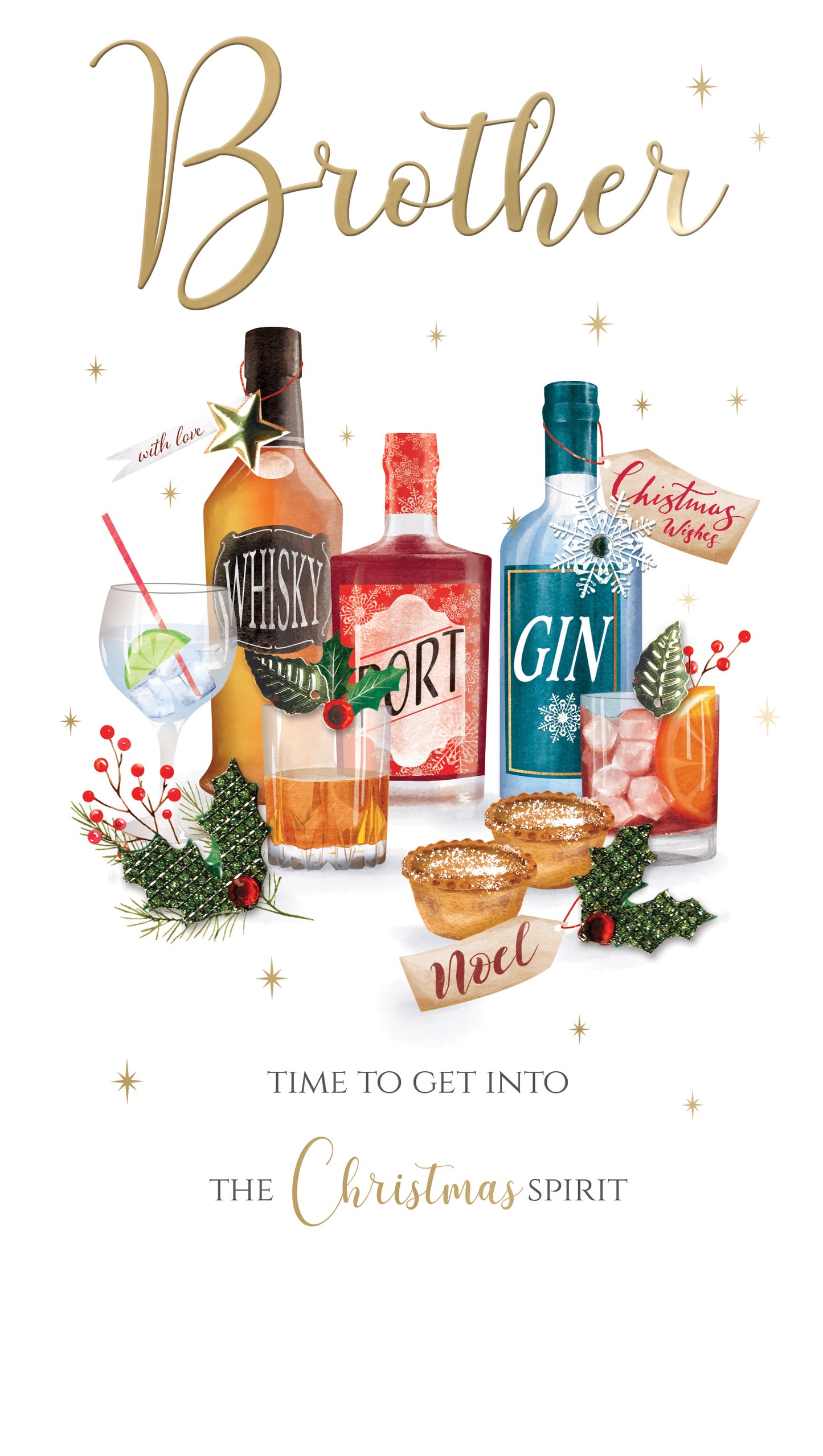 Embellished Brother Xmas Spirit Champagne Hand-Finished Christmas Greeting Card