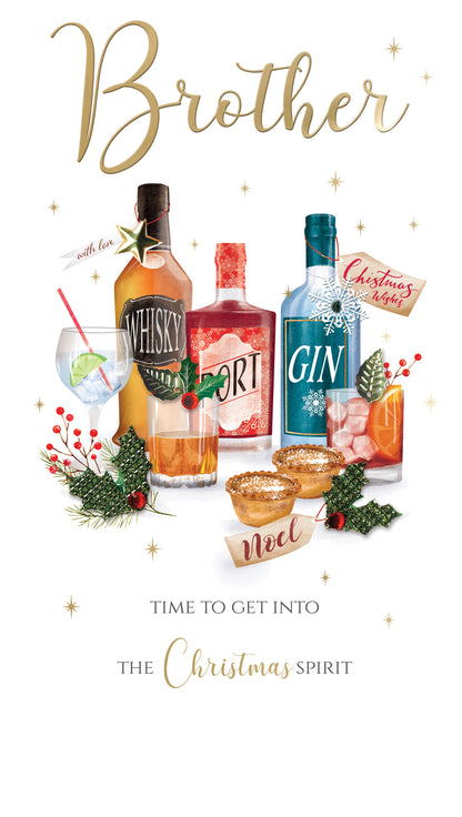 Embellished Brother Xmas Spirit Champagne Hand-Finished Christmas Greeting Card