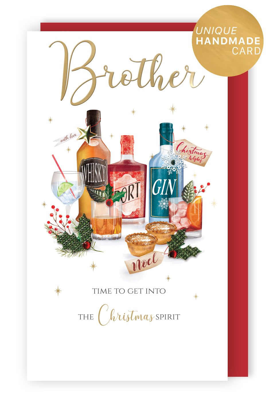 Embellished Brother Xmas Spirit Champagne Hand-Finished Christmas Greeting Card