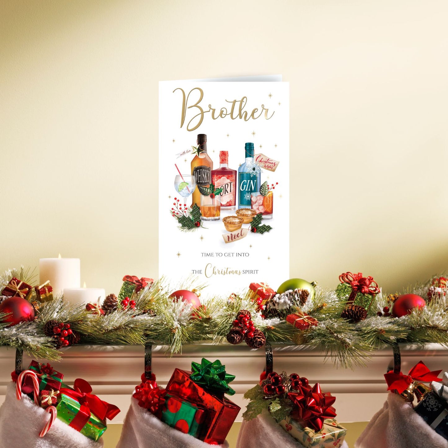 Embellished Brother Xmas Spirit Champagne Hand-Finished Christmas Greeting Card