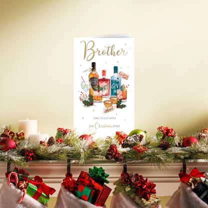 Embellished Brother Xmas Spirit Champagne Hand-Finished Christmas Greeting Card