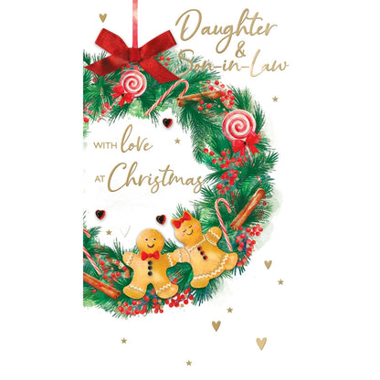Daughter & Son-In-Law Christmas Card Hand-Finished Embellished Wreath Design