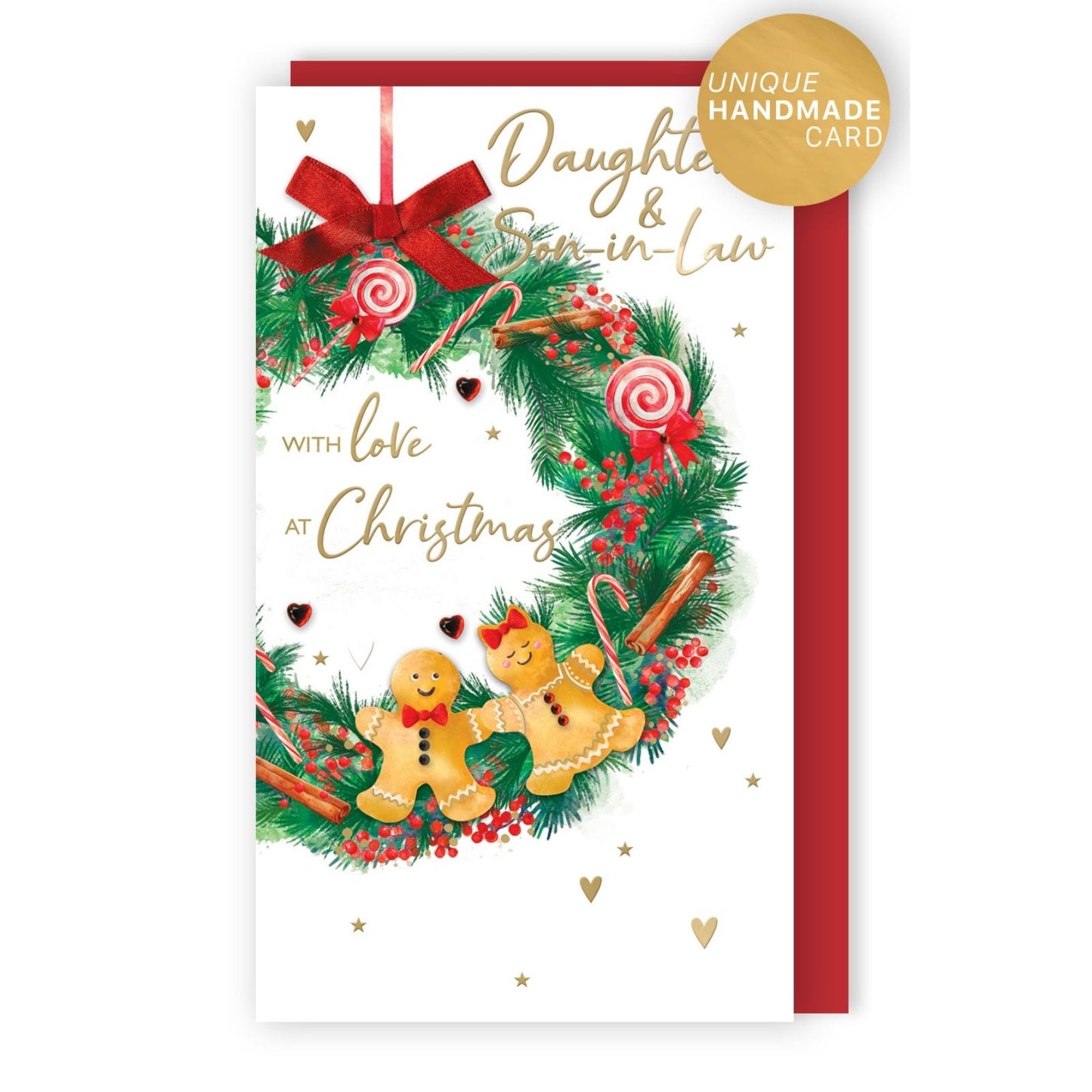 Daughter & Son-In-Law Christmas Card Hand-Finished Embellished Wreath Design