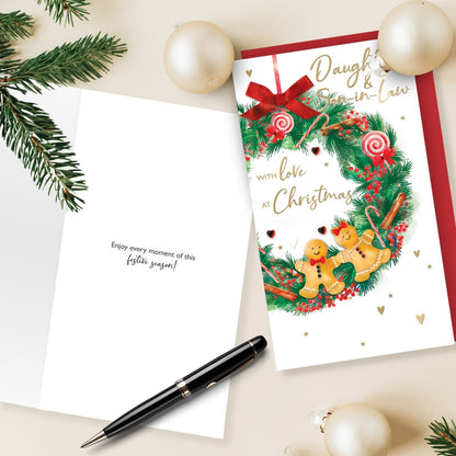 Daughter & Son-In-Law Christmas Card Hand-Finished Embellished Wreath Design