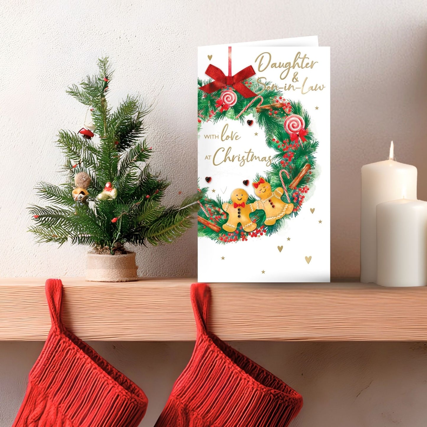 Daughter & Son-In-Law Christmas Card Hand-Finished Embellished Wreath Design