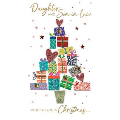 Daughter & Son-In-Law Christmas Card Hand-Finished Embellished Tree Gifts Design