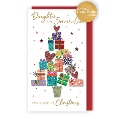 Daughter & Son-In-Law Christmas Card Hand-Finished Embellished Tree Gifts Design