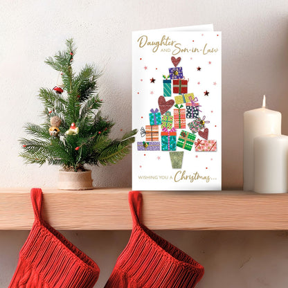 Daughter & Son-In-Law Christmas Card Hand-Finished Embellished Tree Gifts Design
