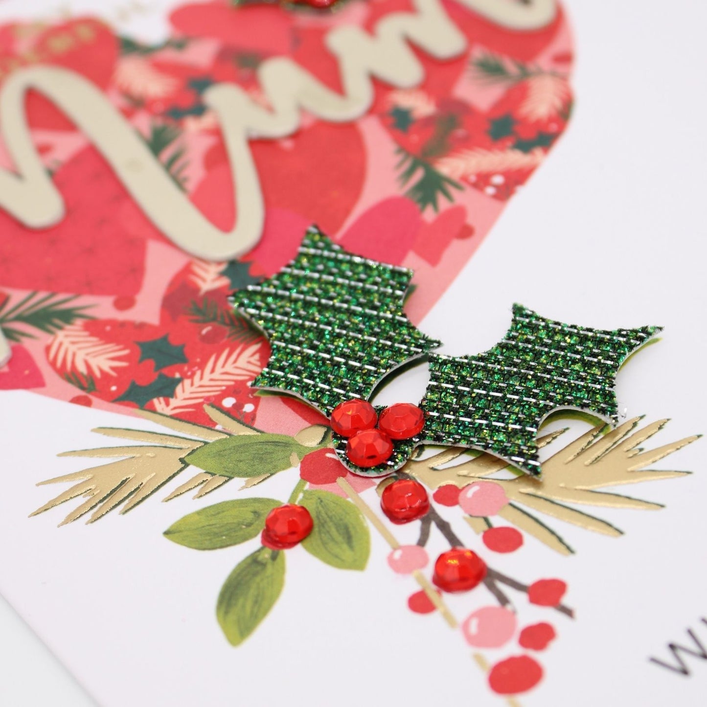 Mum Christmas Card Hand-Finished Embellished Hearts Balloon Design