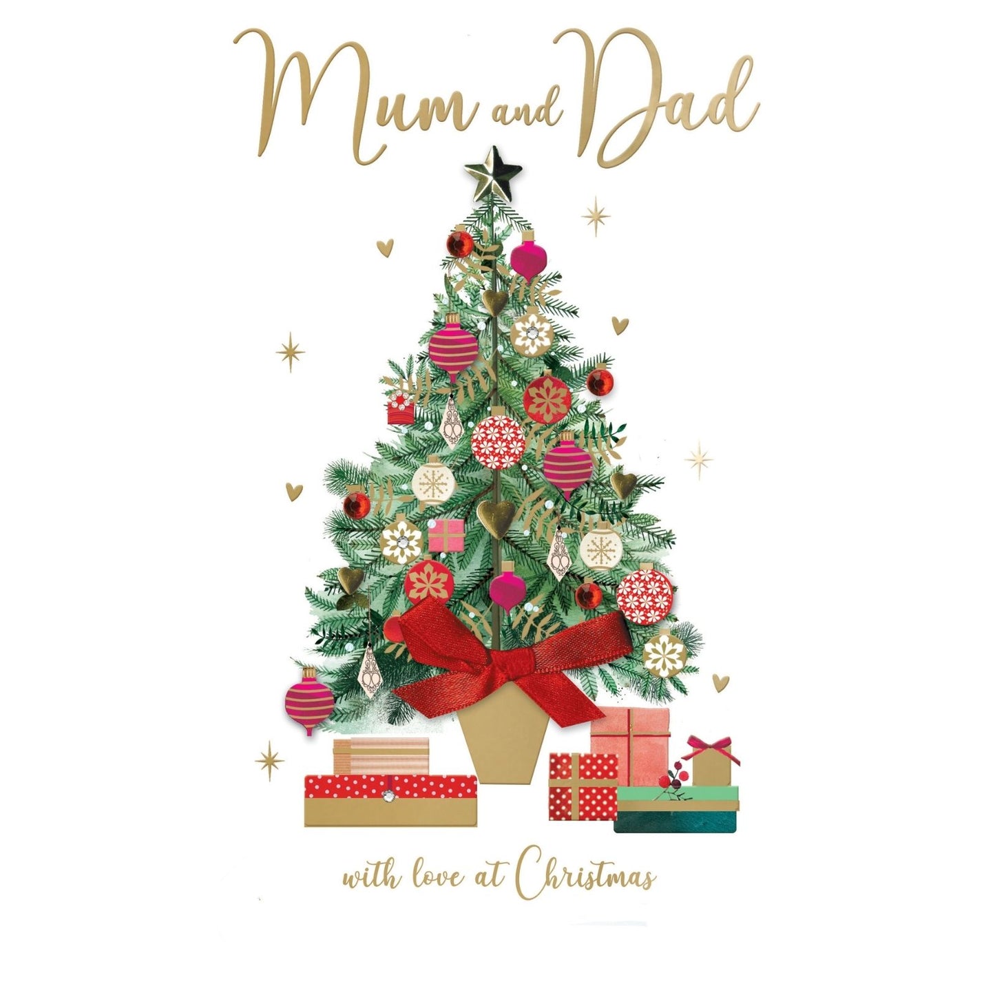 Mum & Dad Christmas Card Hand-Finished Embellished Festive Xmas Tree Design