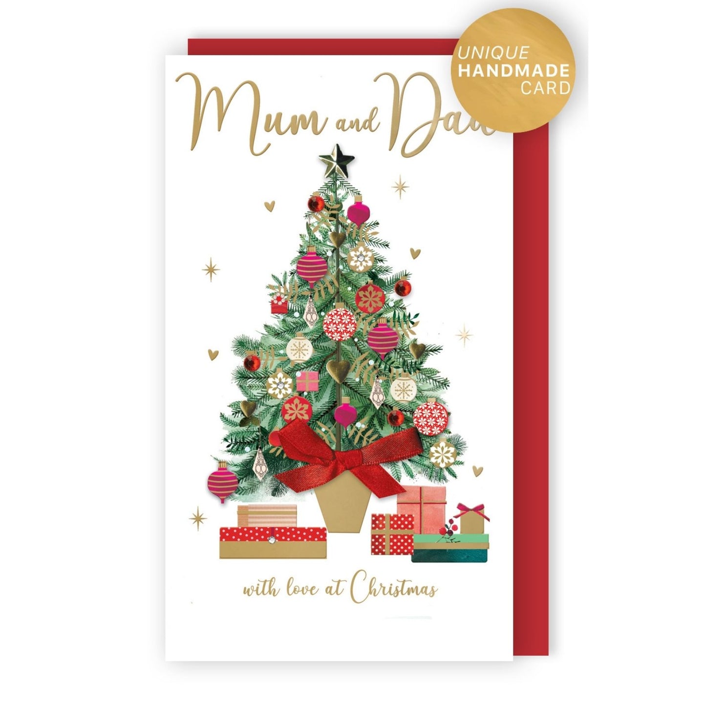 Mum & Dad Christmas Card Hand-Finished Embellished Festive Xmas Tree Design