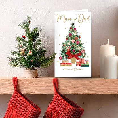 Mum & Dad Christmas Card Hand-Finished Embellished Festive Xmas Tree Design