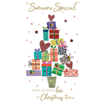 To Someone Special Christmas Card Hand-Finished Embellished Tree & Gifts Design