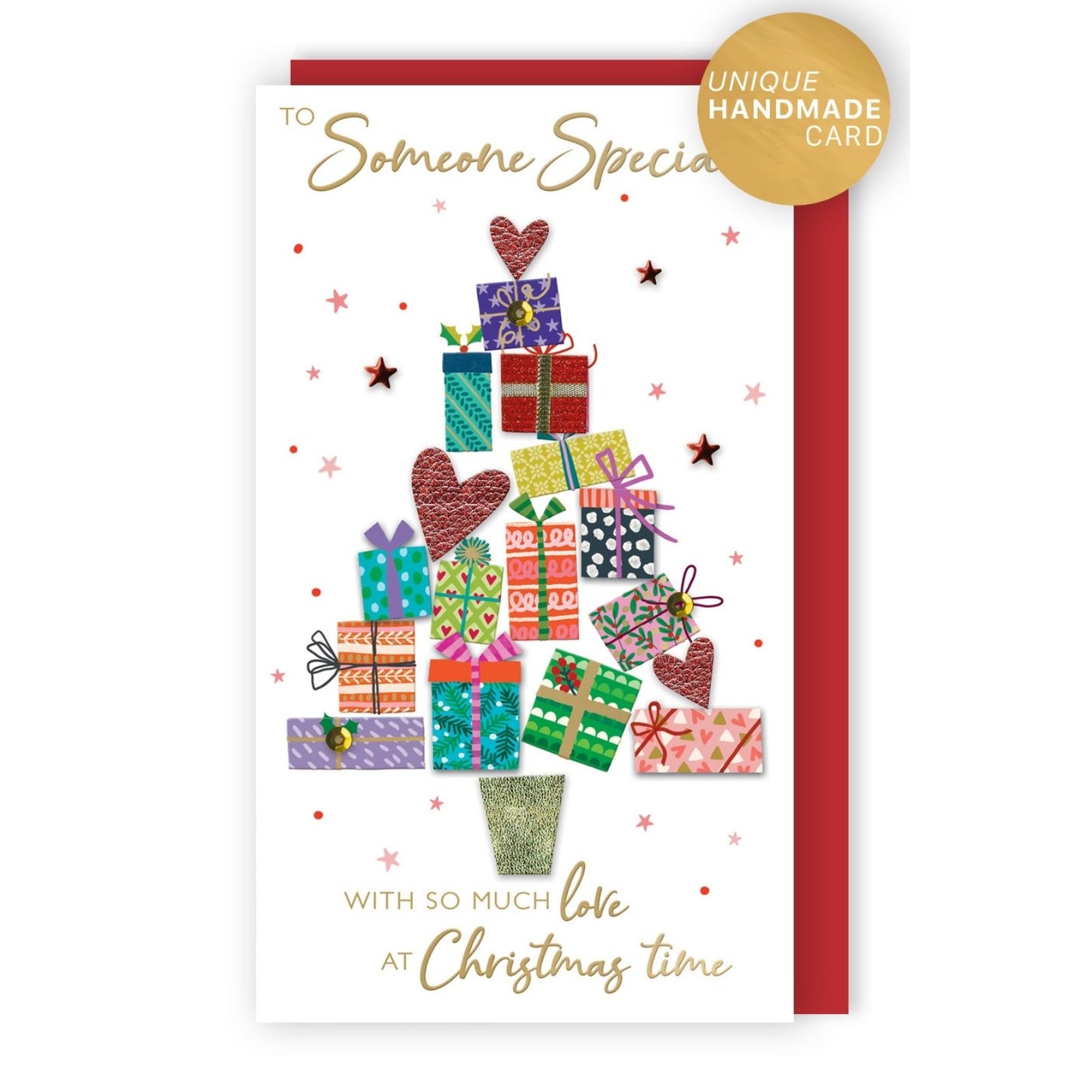 To Someone Special Christmas Card Hand-Finished Embellished Tree & Gifts Design