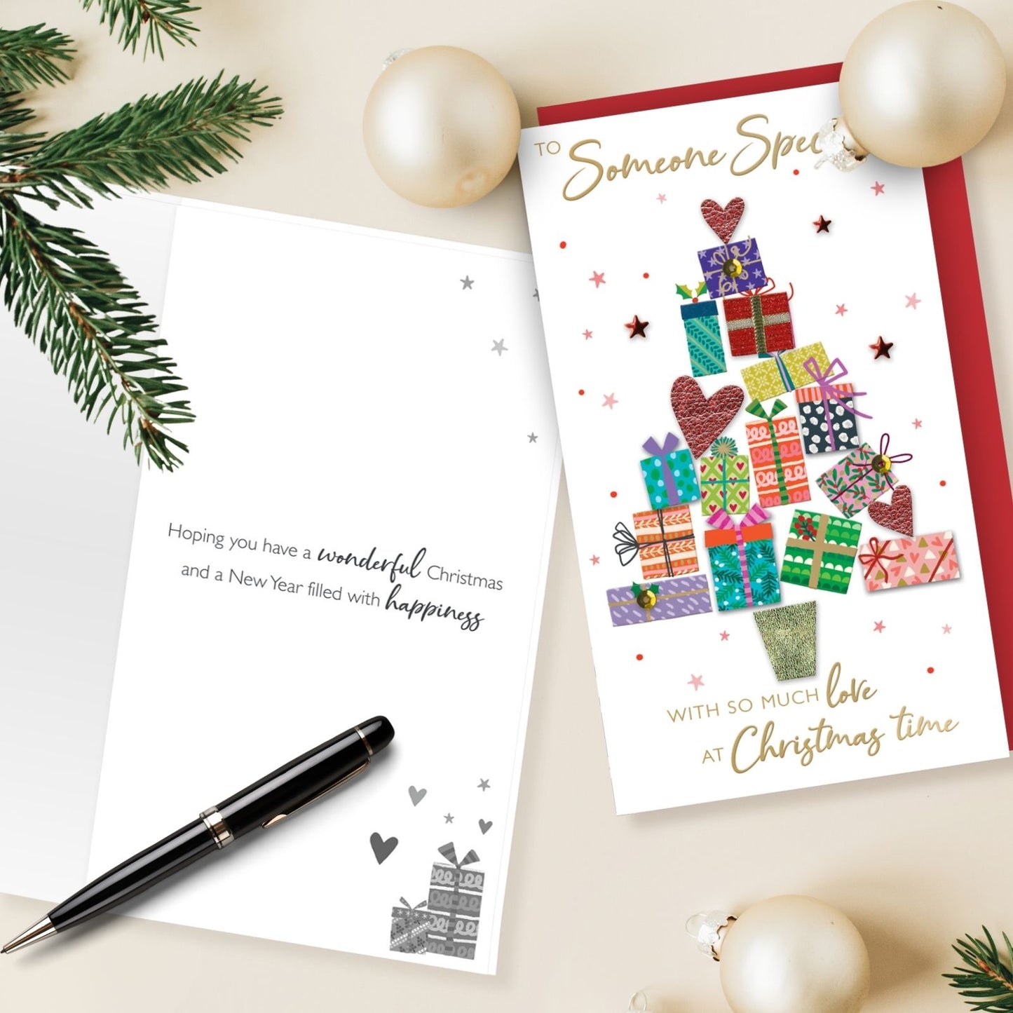 To Someone Special Christmas Card Hand-Finished Embellished Tree & Gifts Design