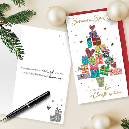 To Someone Special Christmas Card Hand-Finished Embellished Tree & Gifts Design
