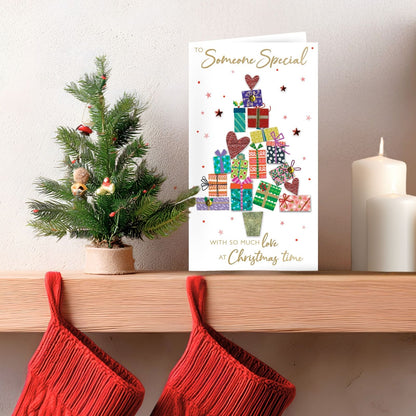 To Someone Special Christmas Card Hand-Finished Embellished Tree & Gifts Design