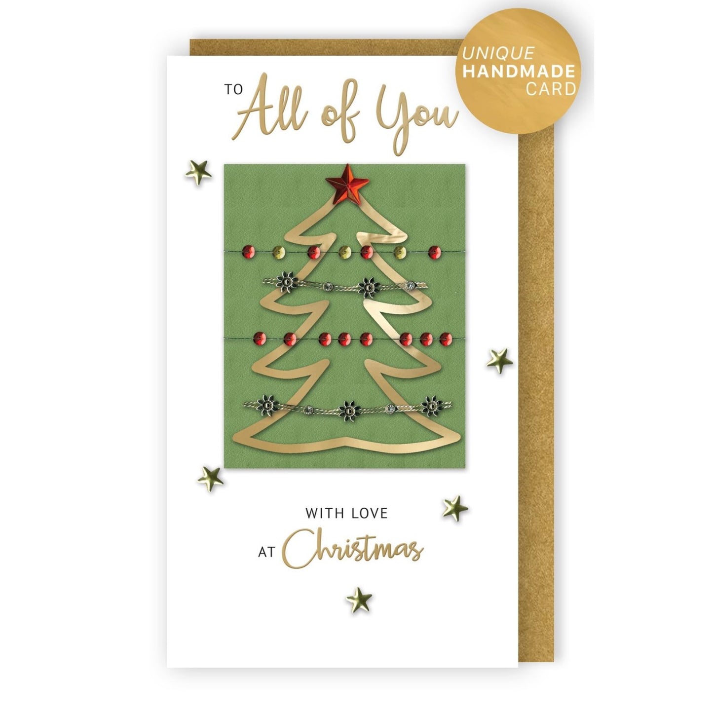 To All Of You Christmas Card Hand-Finished Embellished Tree With Gems Design
