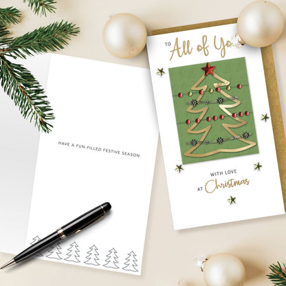To All Of You Christmas Card Hand-Finished Embellished Tree With Gems Design