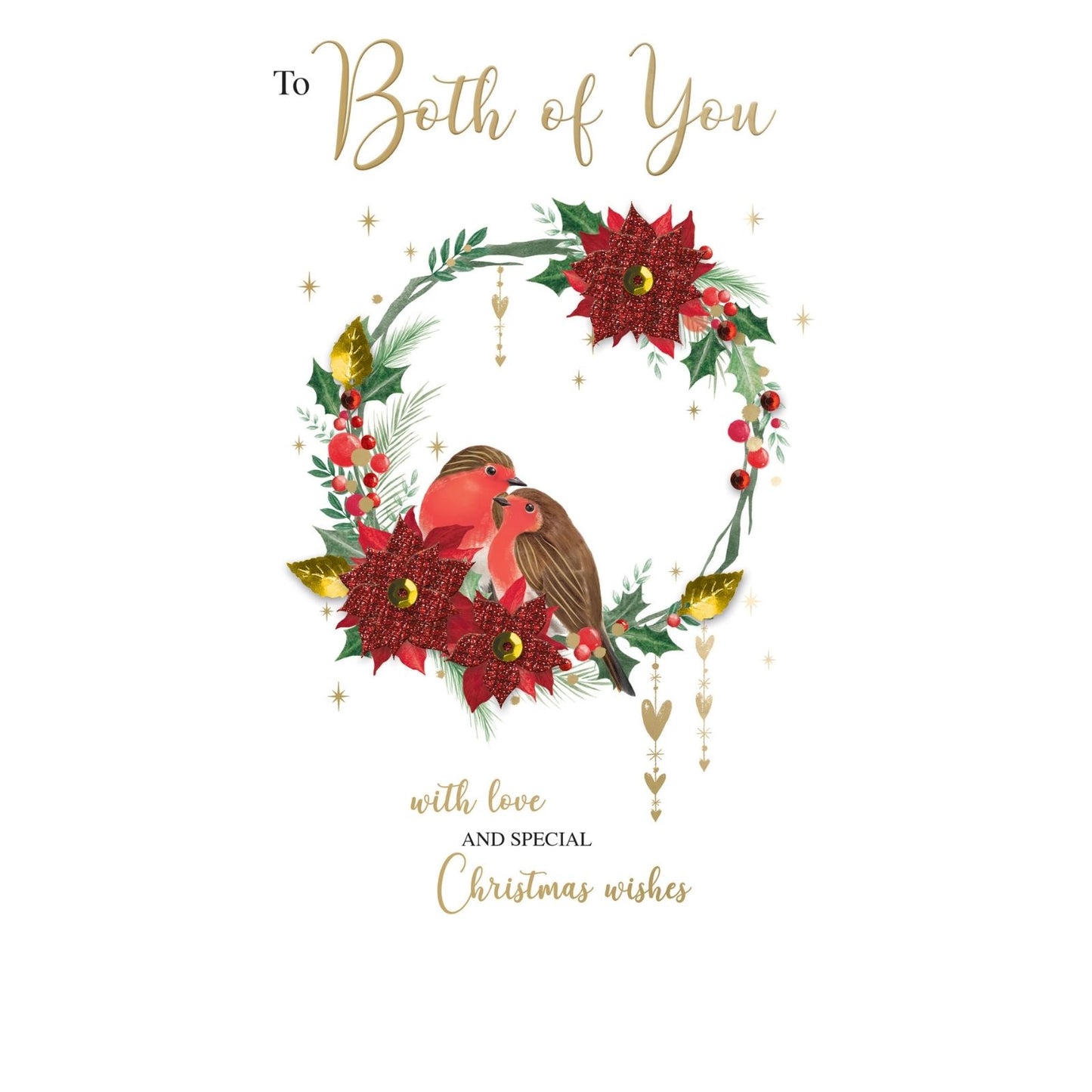 To Both Of You Christmas Card Hand-Finished Embellished Pair Of Robins Design