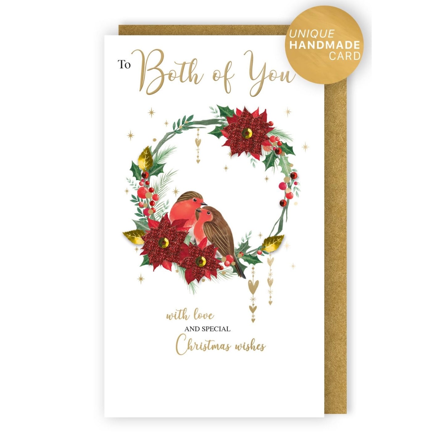 To Both Of You Christmas Card Hand-Finished Embellished Pair Of Robins Design