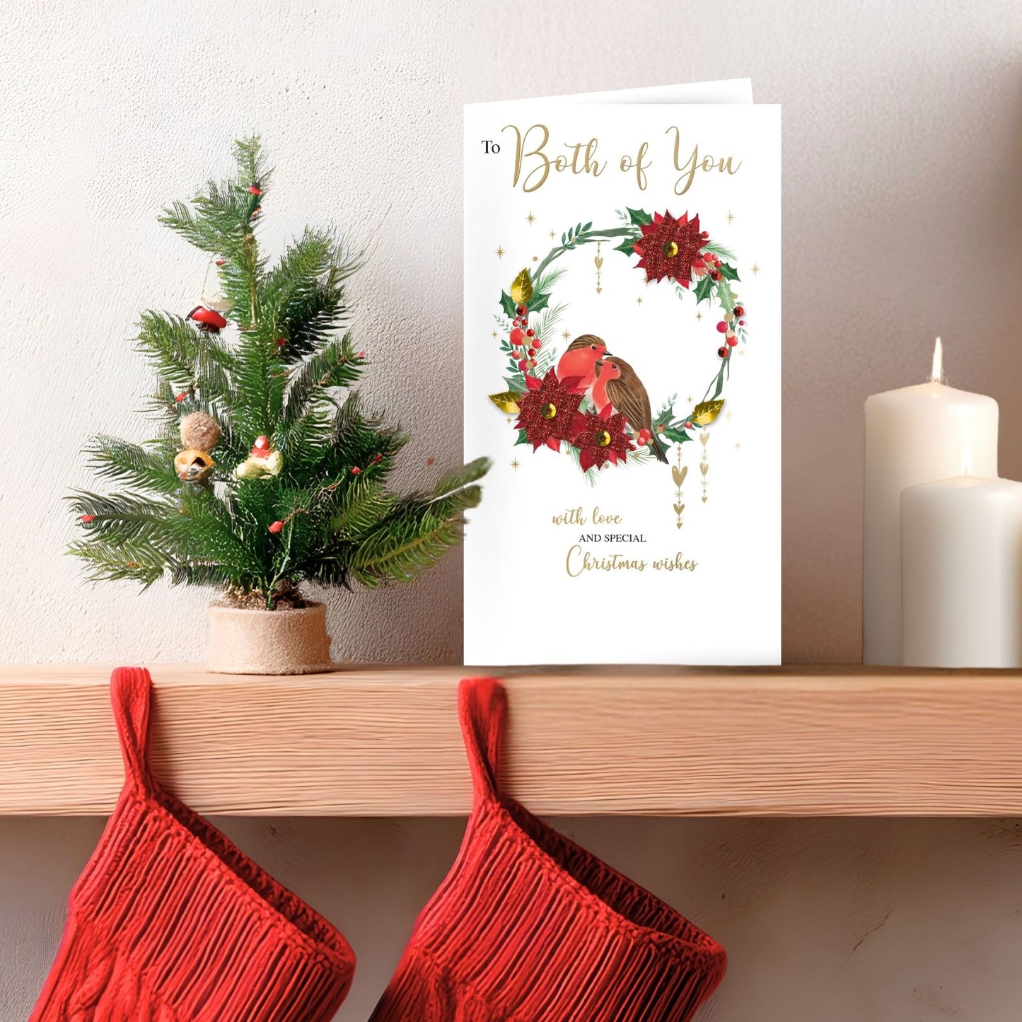 To Both Of You Christmas Card Hand-Finished Embellished Pair Of Robins Design