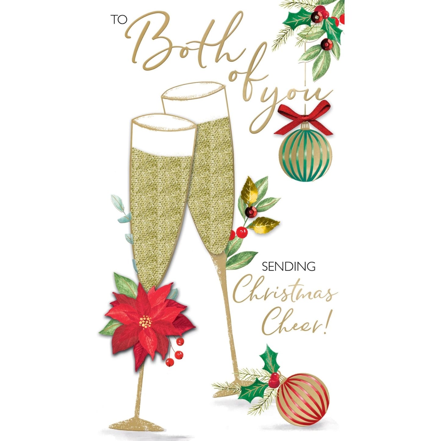 To Both Of You Christmas Card Hand-Finished Embellished Champagne Flutes Design