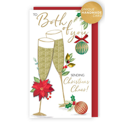 To Both Of You Christmas Card Hand-Finished Embellished Champagne Flutes Design