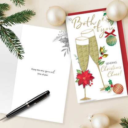 To Both Of You Christmas Card Hand-Finished Embellished Champagne Flutes Design