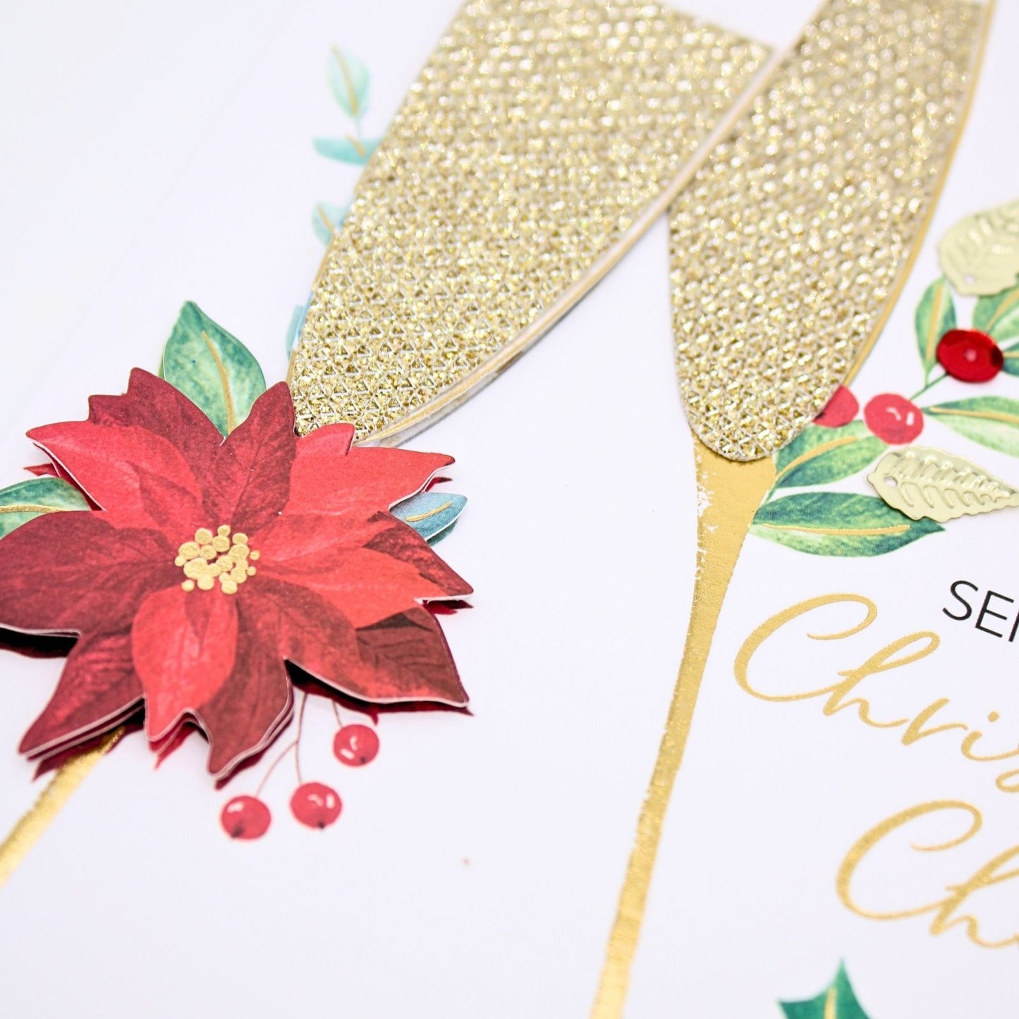 To Both Of You Christmas Card Hand-Finished Embellished Champagne Flutes Design