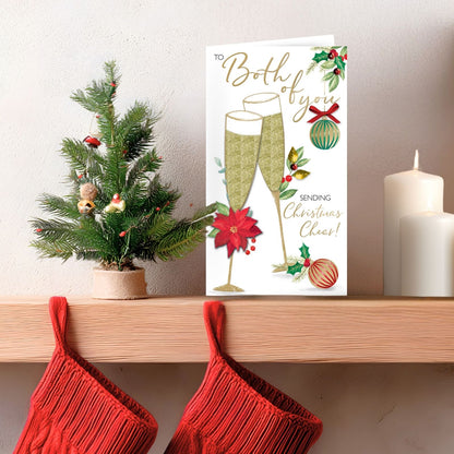 To Both Of You Christmas Card Hand-Finished Embellished Champagne Flutes Design