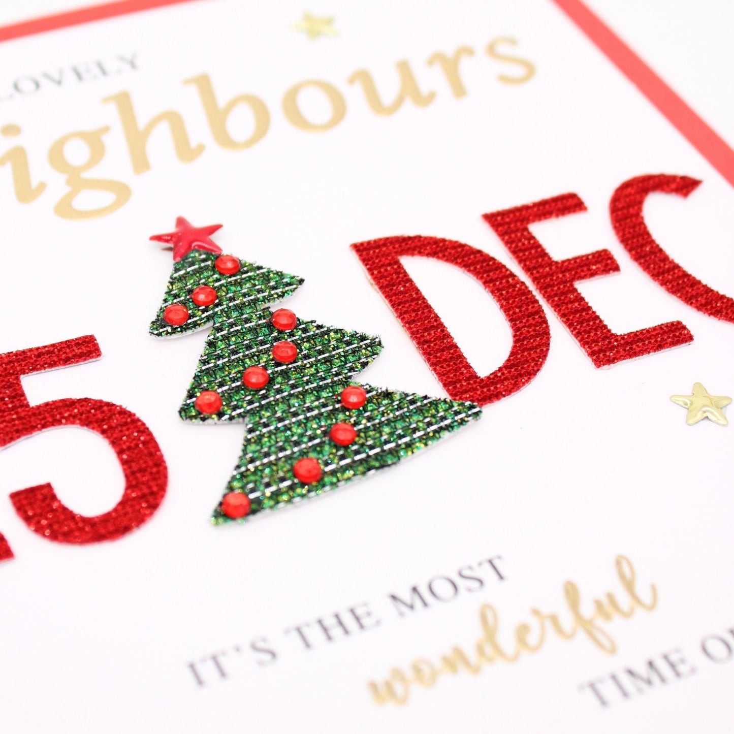 To Lovely Neighbours Christmas Card Hand-Finished Embellished 25 December Design