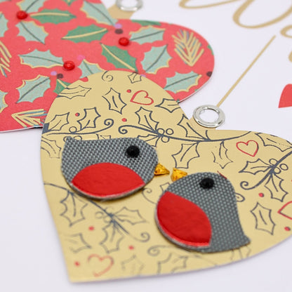 Loving Wife Christmas Card Hand-Finished Embellished Love Heart Baubles Design