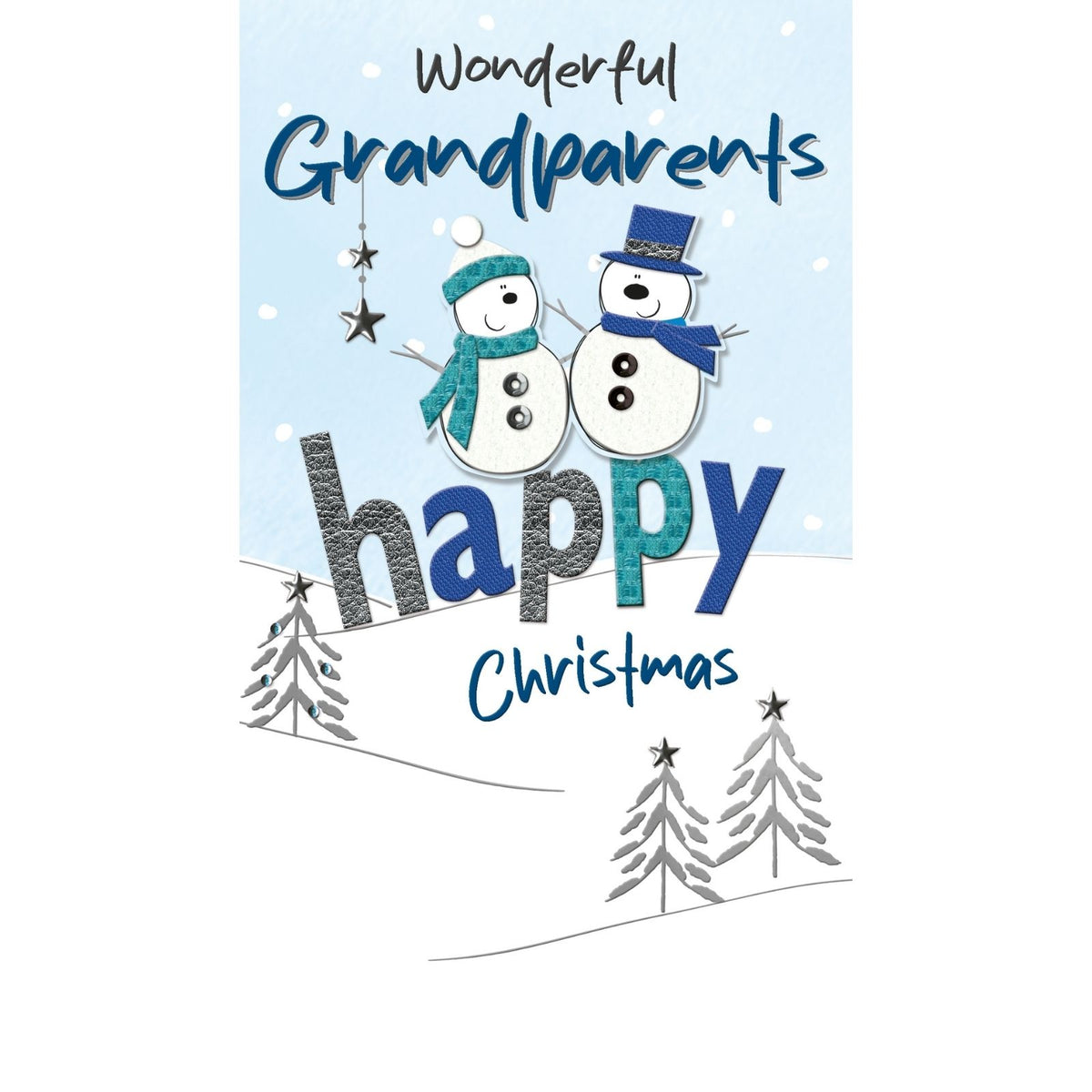 Grandparents Christmas Card Champagne Hand-Finished Embellished Snowmen Design