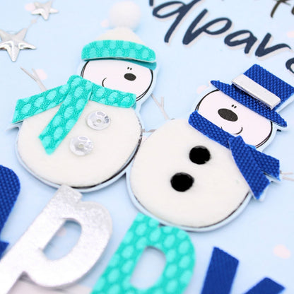 Grandparents Christmas Card Champagne Hand-Finished Embellished Snowmen Design