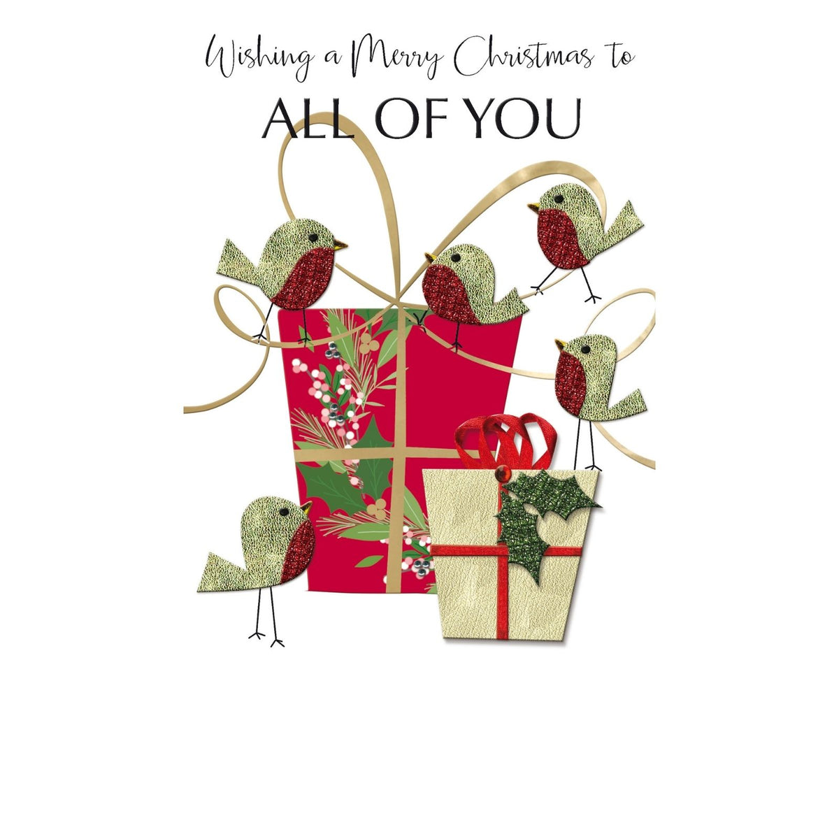 All Of You Christmas Card Champagne Hand-Finished Embellished Robins Design