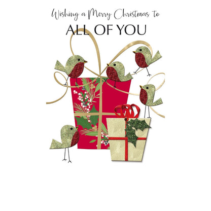 All Of You Christmas Card Champagne Hand-Finished Embellished Robins Design