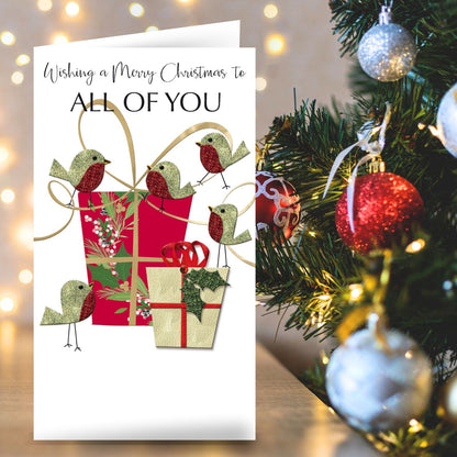 All Of You Christmas Card Champagne Hand-Finished Embellished Robins Design