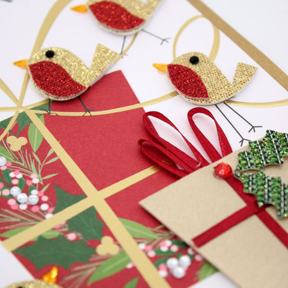 All Of You Christmas Card Champagne Hand-Finished Embellished Robins Design