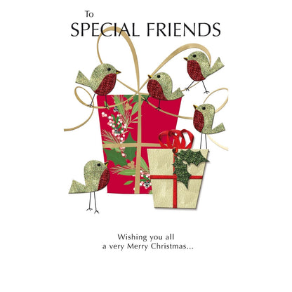 Special Friends Christmas Card Champagne Hand-Finished Embellished Robins Design